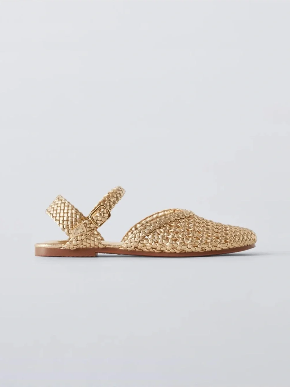 Zara Metallic Gold Woven Slingback Sandals